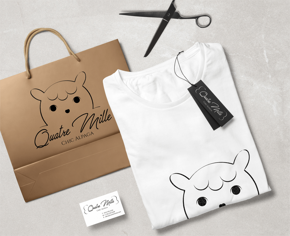 Mockups print avec la première version du logo Quatre Mille Chic Alpaga