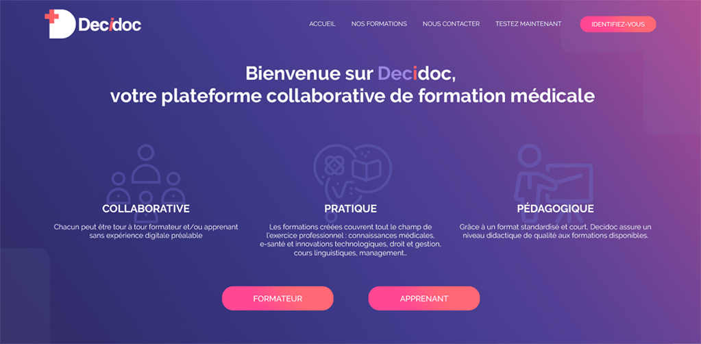 Mockup web de la page d'accueil du site Decidoc